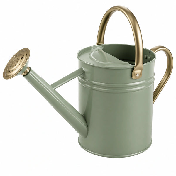 Arrosoir Métallique 5L Vert Sauge avec Poignée Dorée