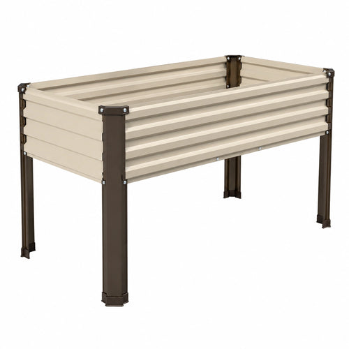 Bac à fleurs surélevé en métal beige et marron pour extérieur