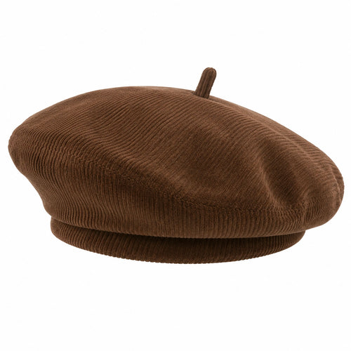 Béret Classique en Velours Côtelé Marron
