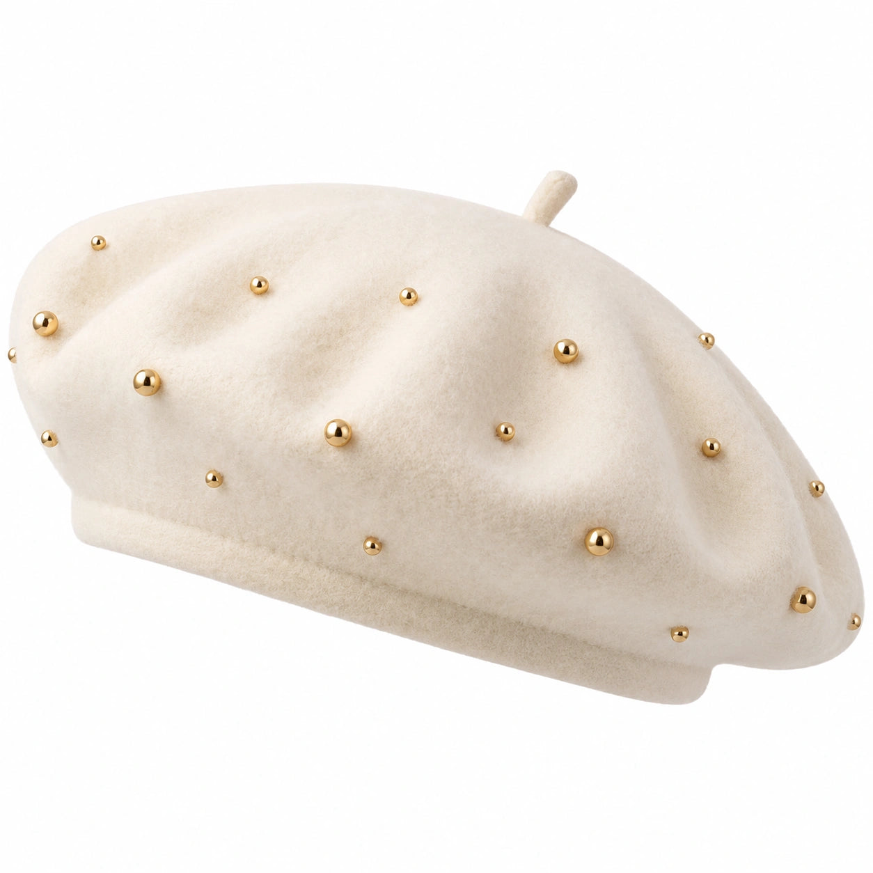 Béret beige avec perles dorées