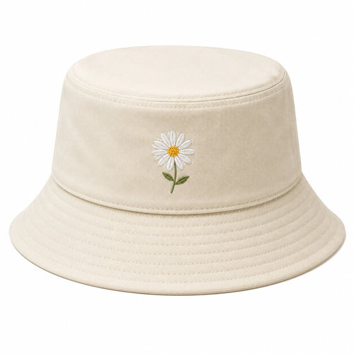 Chapeau Bob Beige avec Pâquerette Brodée