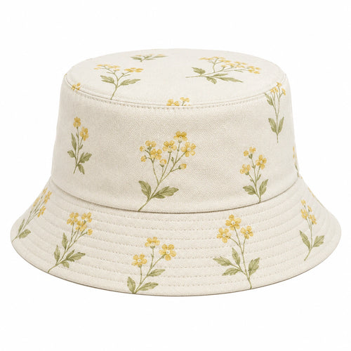 Bob à motifs floraux jaunes sur fond écru