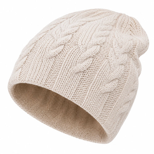 Bonnet tricoté torsadé beige pour adultes