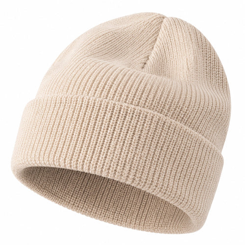 Bonnet en maille beige avec revers