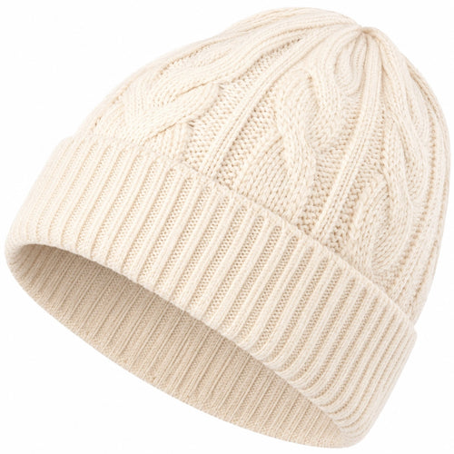 Bonnet en tricot torsadé beige