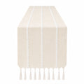 Chemin de Table Beige avec Pompons et Broderie Élégante