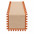 Chemin de table avec pompons beige et orange