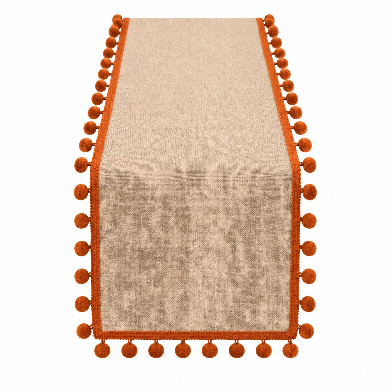 Chemin de table avec pompons beige et orange