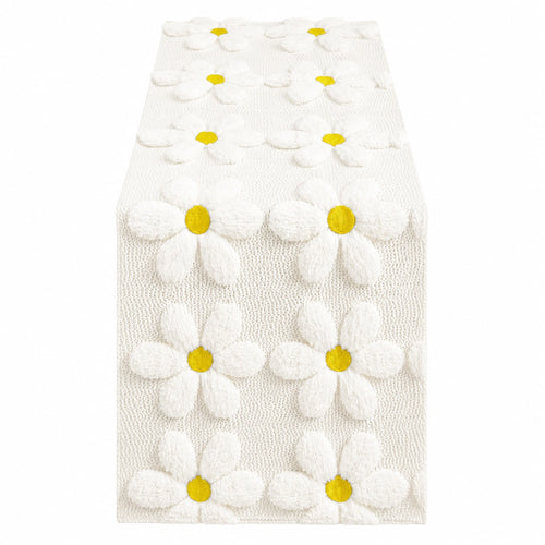 Chemin de table motif marguerite 180cm - Blanc et Jaune