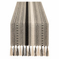 Chemin de table à rayures noir et beige avec franges - 180x33 cm