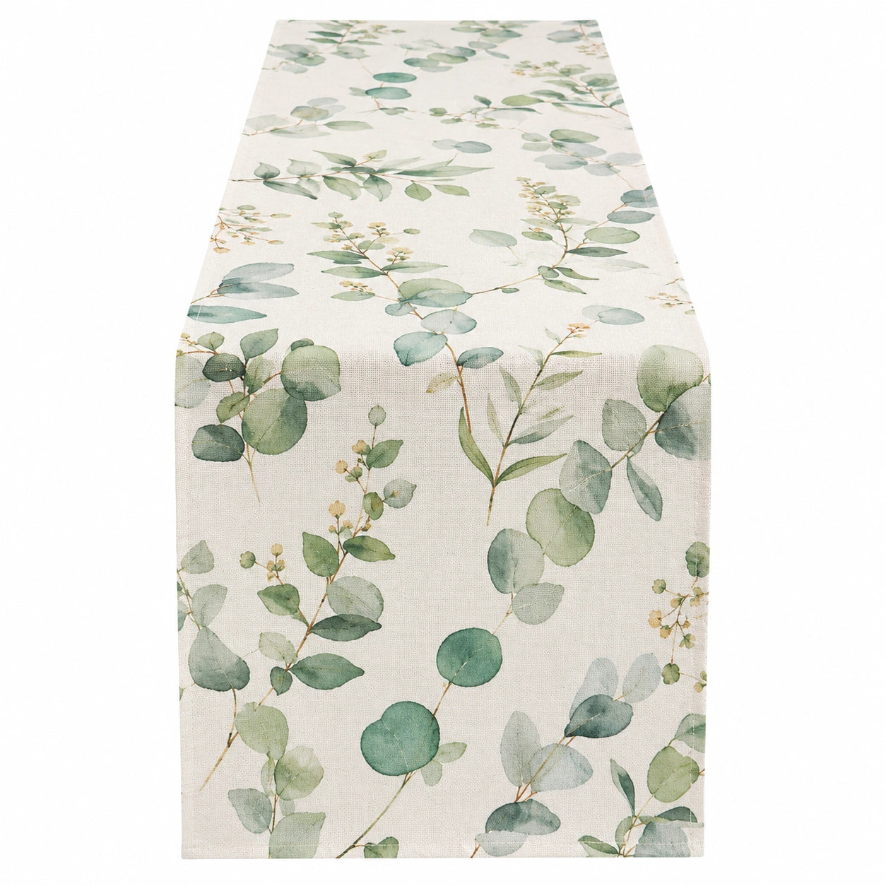 Chemin de Table Feuillage Eucalyptus Vert en Beige