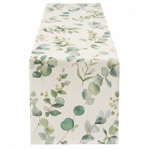 Chemin de Table Feuillage Eucalyptus Vert en Beige