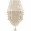Chemin de Table en Dentelle Bohème Beige avec Pompons
