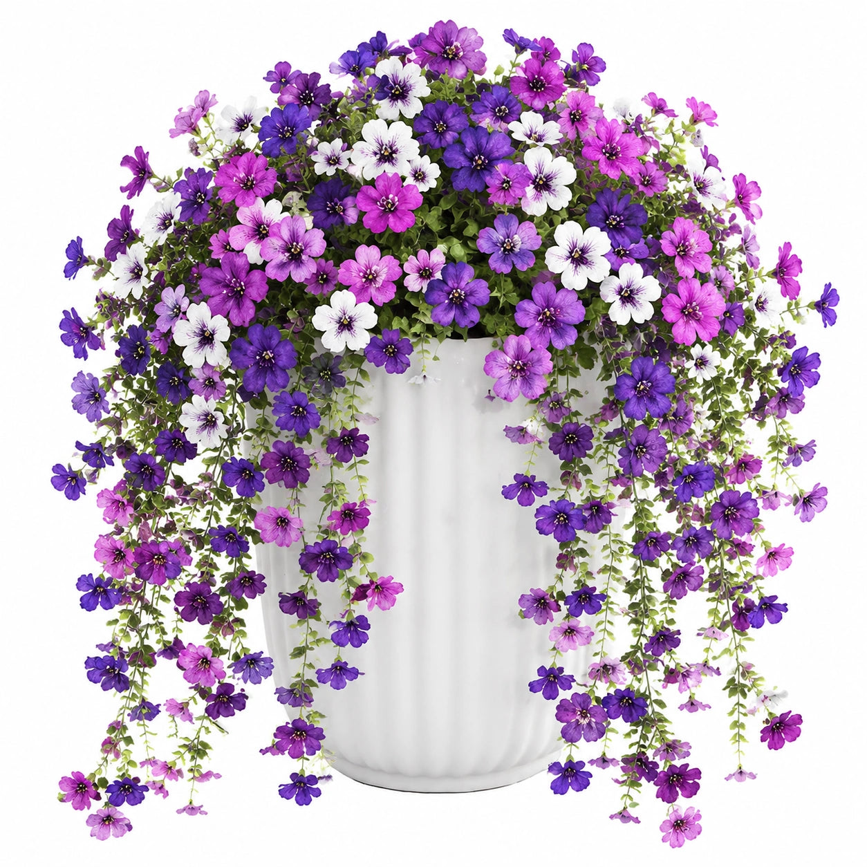 Plante Artificielle en Cascade avec Fleurs Violet, Rose et Blanc