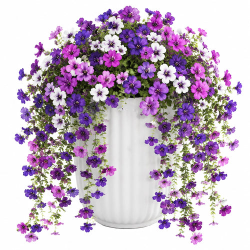 Plante Artificielle en Cascade avec Fleurs Violet, Rose et Blanc