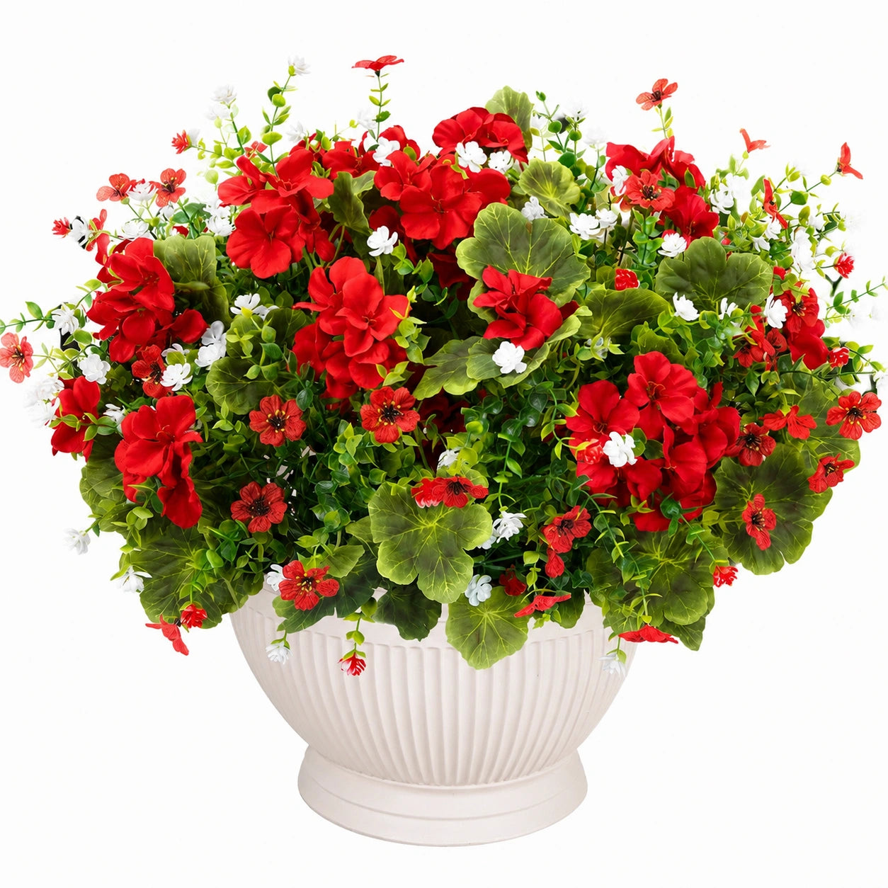 Arrangement de Géraniums Artificiels Rouges avec Pot Décoratif